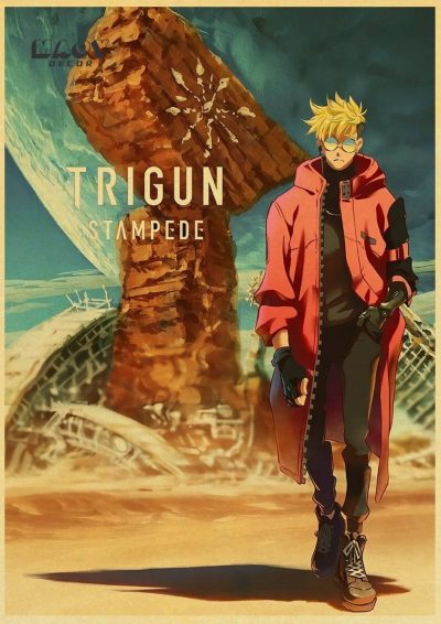 TRIGUN STAMPEDE Poster Japanese Classic Anime Kraft Paper Wall Decoration Cafe Bedroom Living Room Aesthetics Rimless 21 - Trigun Merch