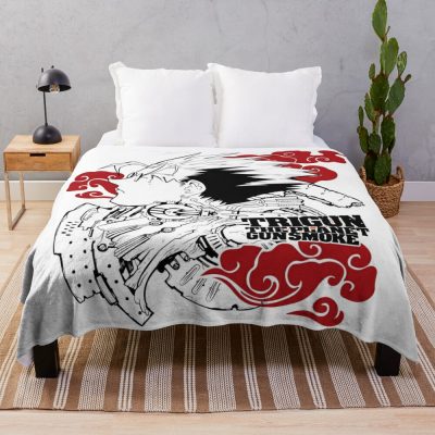 White Cloud Trigun Head Black Throw Blanket Official Trigun Merch