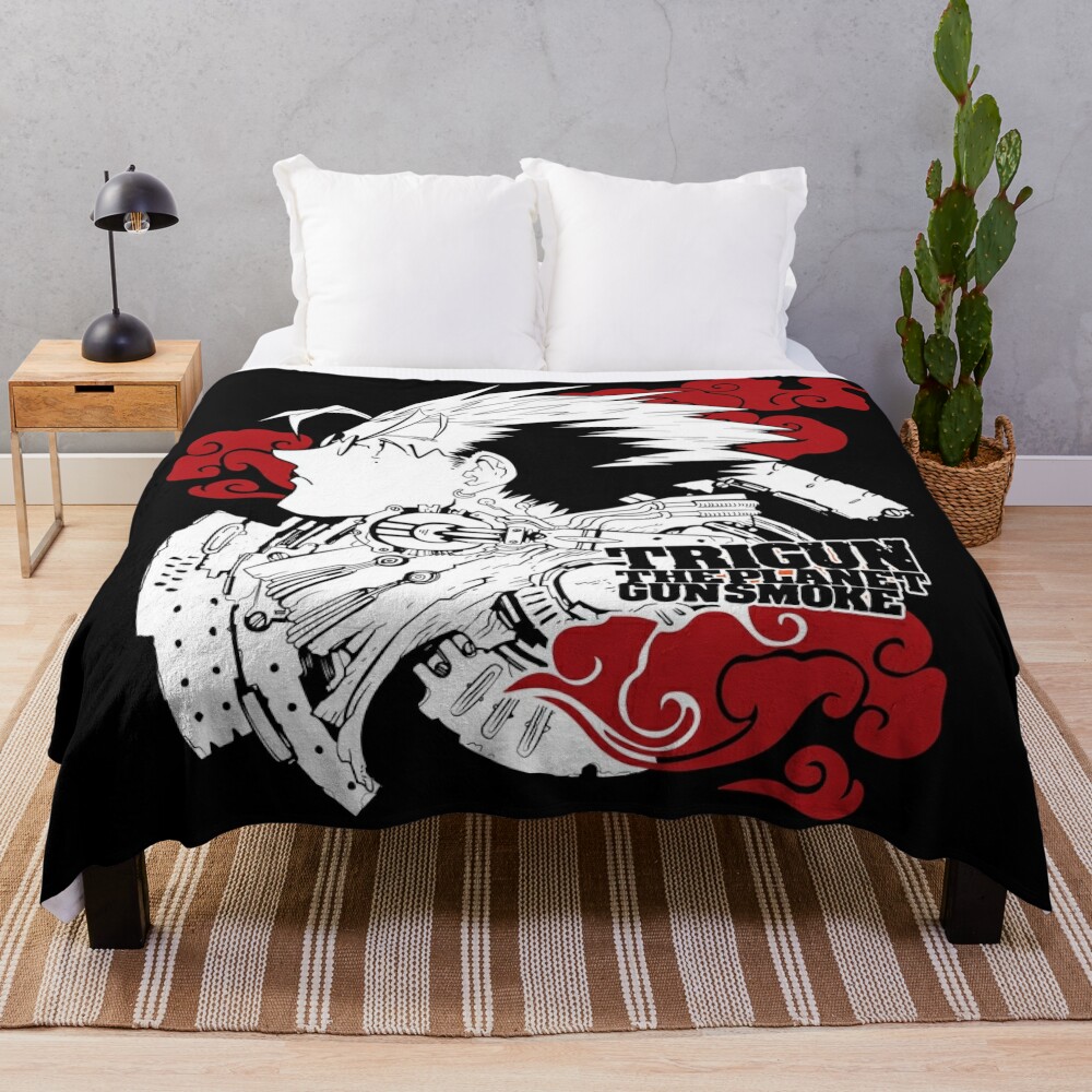 Cloud Trigun Head Black Throw Blanket Official Trigun Merch